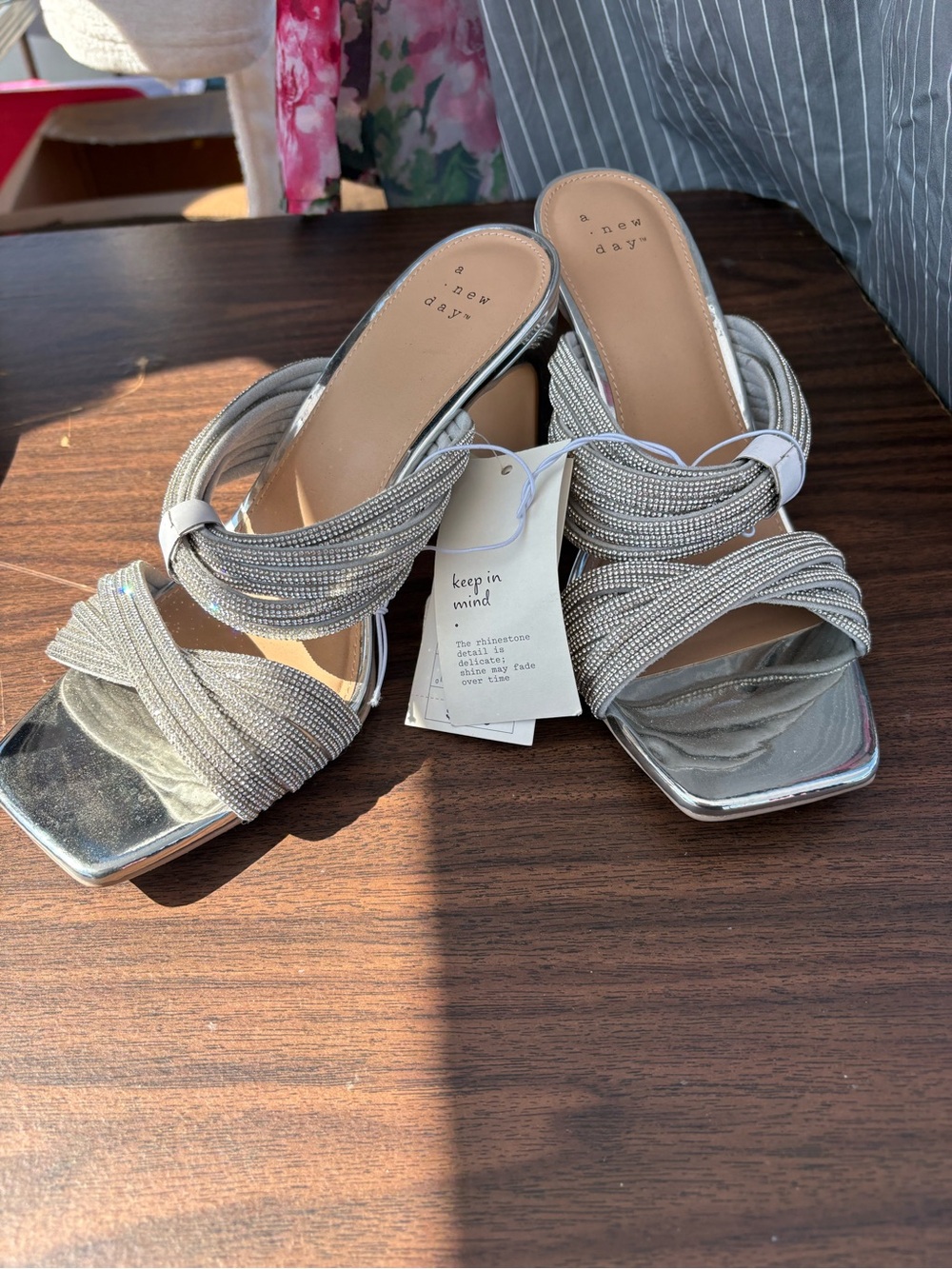 Target Silver Metallic Square-Toe Embellished Slide Mules